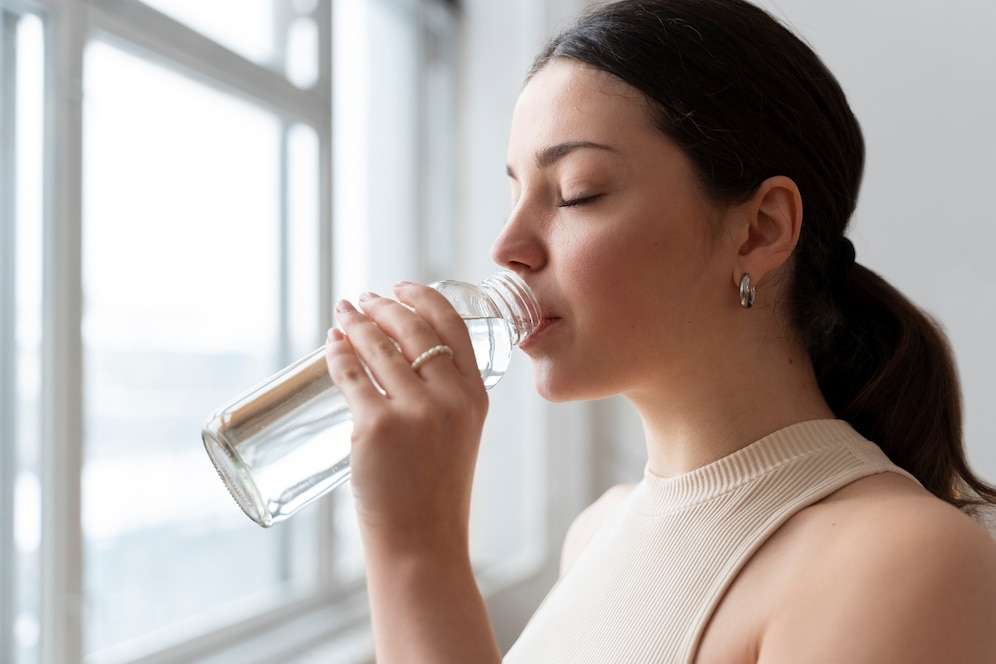 Water therapy a woman drinking water for water therapy